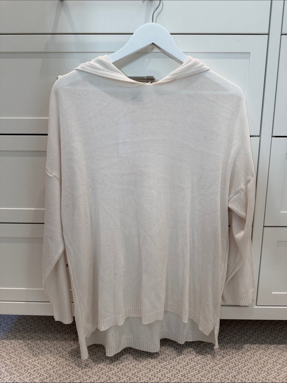 Light Cream Hooded Knit Pullover Sweatshirt
